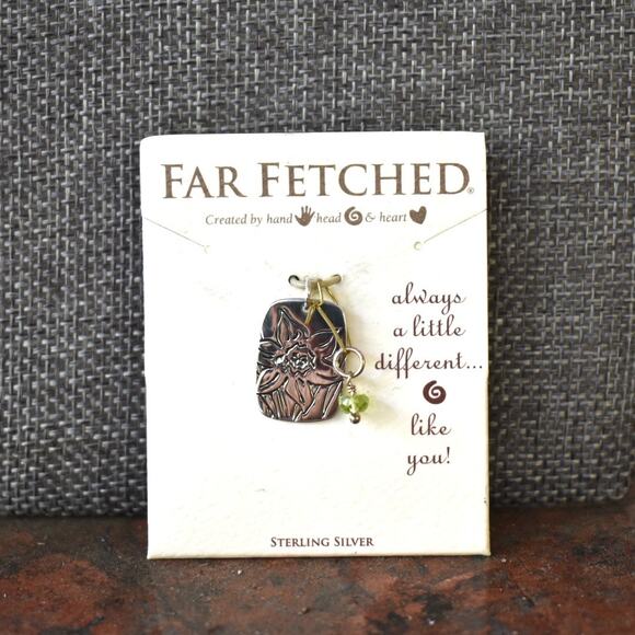 Far Fetched Peridot Daffodil Flower Quote Pendant Necklace 925 Sterling Silver - Picture 2 of 3